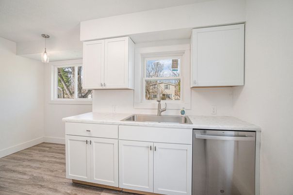 Interior, Kitchen, Pendant Lights, Stainless Steel Appliances, Wood Texture Flooring
