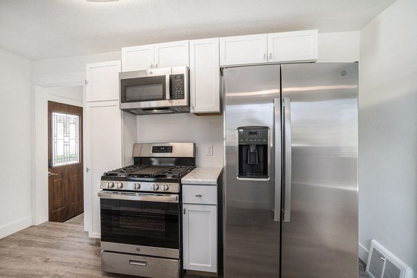 Interior, Kitchen, Stainless Steel Appliances, Wood Texture Flooring