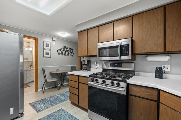 Interior, Kitchen, Stainless Steel Appliances, Wood Texture Flooring