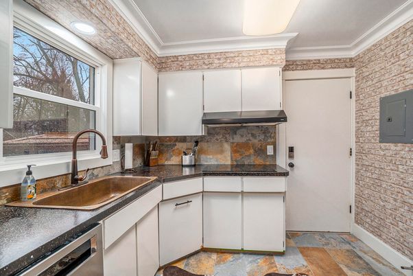 Interior, Kitchen, Recessed Lighting, Stone Walls