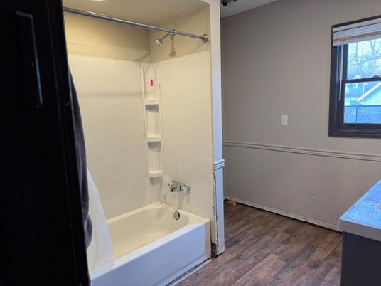 Bathroom, Interior, Recessed Lighting, Wood Texture Flooring