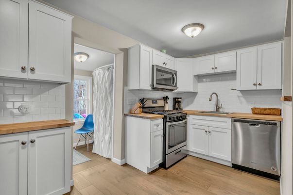Interior, Kitchen, Stainless Steel Appliances, Wood Texture Flooring