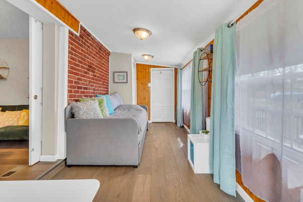 Bedroom, Interior, Stone Walls, Wood Texture Flooring