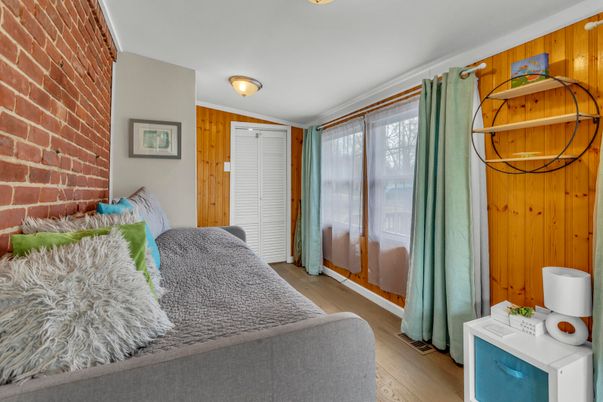 Bedroom, Interior, Stone Walls, Wood Texture Flooring, Wooden Walls