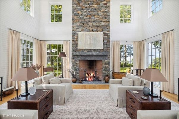 Fireplace, Interior, Living room, Stone Walls, Wood Texture Flooring