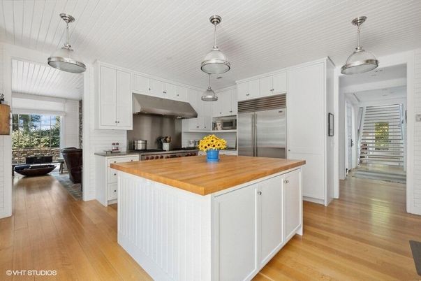Interior, Kitchen, Pendant Lights, Stainless Steel Appliances, Wood Texture Flooring