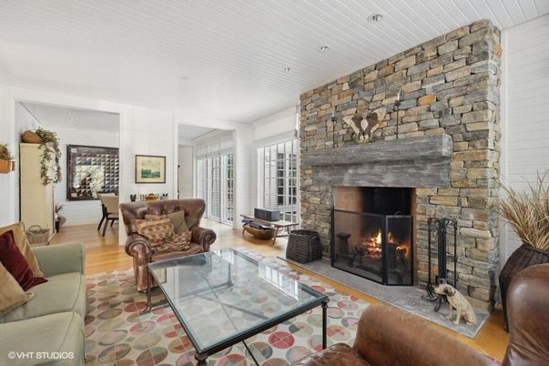 Fireplace, Interior, Living room, Stone Walls, Wood Texture Flooring