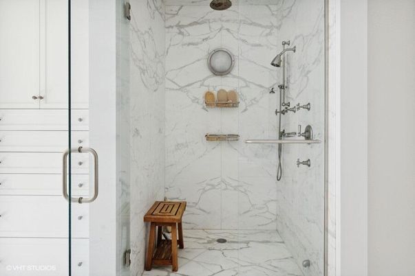 Bathroom, Glass Shower, Interior, Marble, Marble Walls