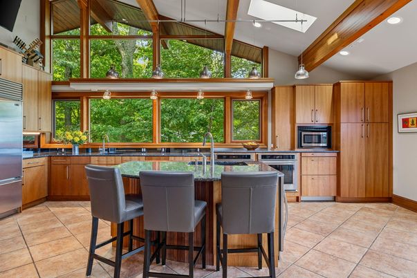 Interior, Kitchen, Recessed Lighting, Stainless Steel Appliances, Wooden Beams