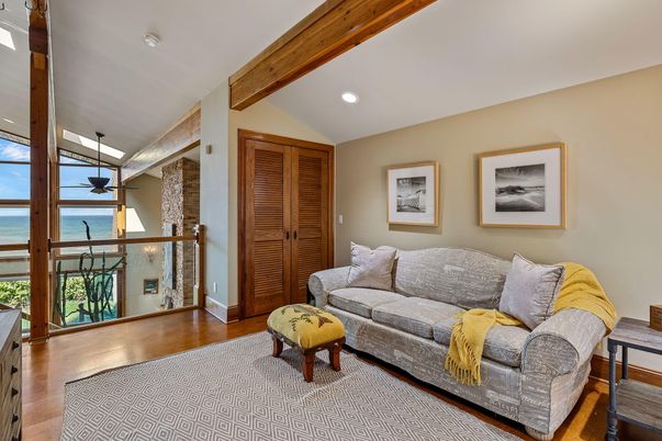 Interior, Living room, Recessed Lighting, Water, Wooden Beams, Wood Texture Flooring