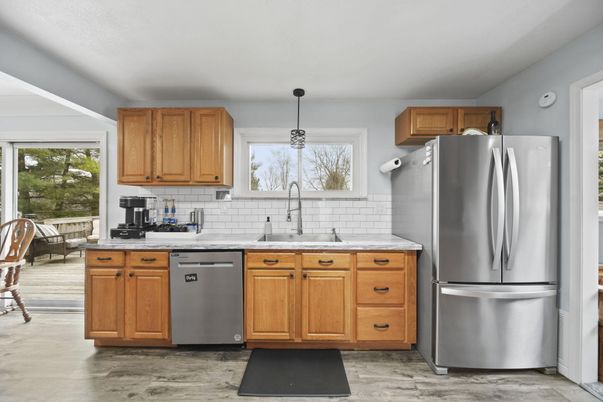 Interior, Kitchen, Pendant Lights, Stainless Steel Appliances, Wood Texture Flooring