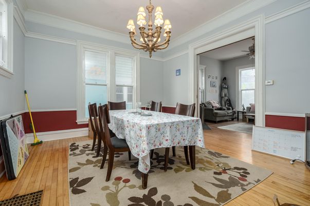 Chandelier, Dining room, Interior, Wood Texture Flooring
