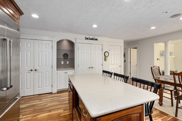 Dining room, Interior, Kitchen, Recessed Lighting, Stainless Steel Appliances, Wood Texture Flooring