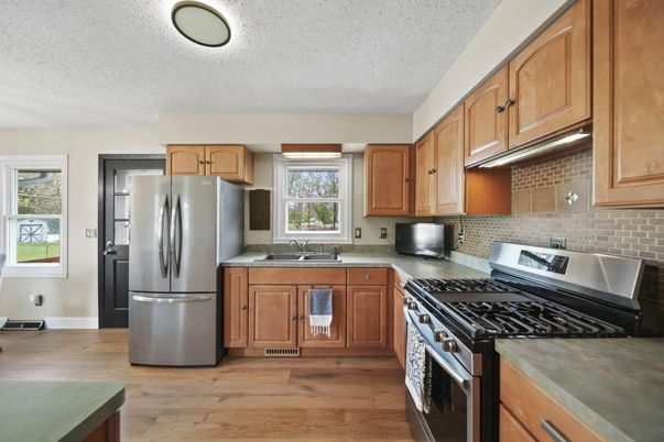 Interior, Kitchen, Stainless Steel Appliances, Wood Texture Flooring