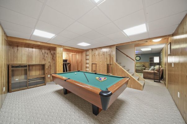 Billiard Table, Fireplace, Game Room, Interior, Wooden Walls