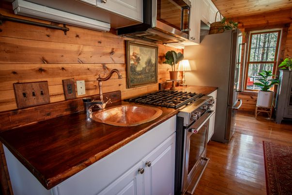 Interior, Kitchen, Stainless Steel Appliances, Wooden Ceilings, Wood Texture Flooring, Wooden Walls