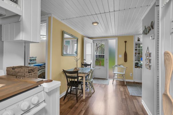 Dining room, Interior, Recessed Lighting, Wood Texture Flooring
