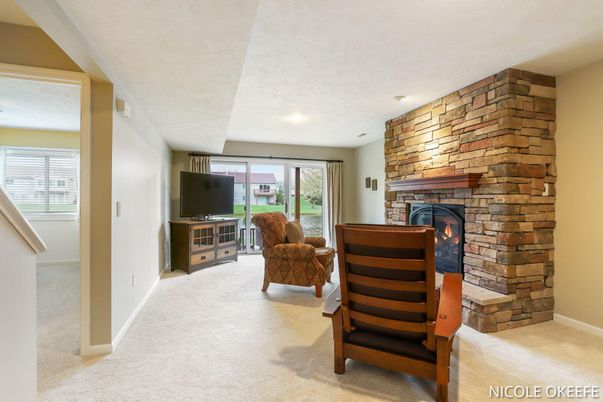 Fireplace, Interior, Recessed Lighting, Stone Walls