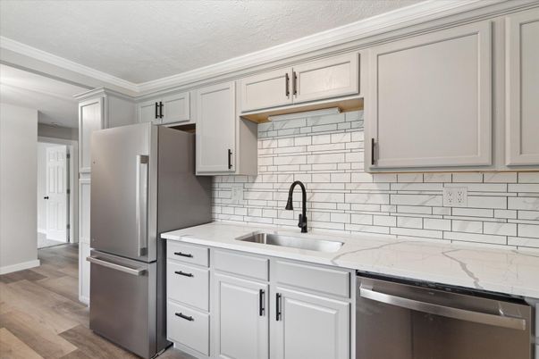 Interior, Kitchen, Stainless Steel Appliances, Wood Texture Flooring