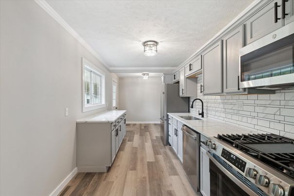 Interior, Kitchen, Stainless Steel Appliances, Wood Texture Flooring