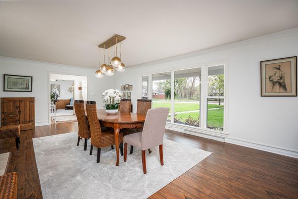 Dining room, Interior, Pendant Lights, Wood Texture Flooring