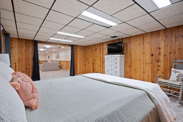 Bedroom, Interior, Recessed Lighting, Wooden Walls