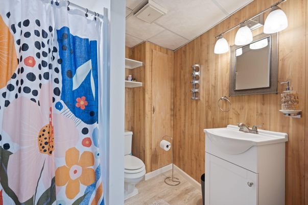 Bathroom, Interior, Wood Texture Flooring, Wooden Walls