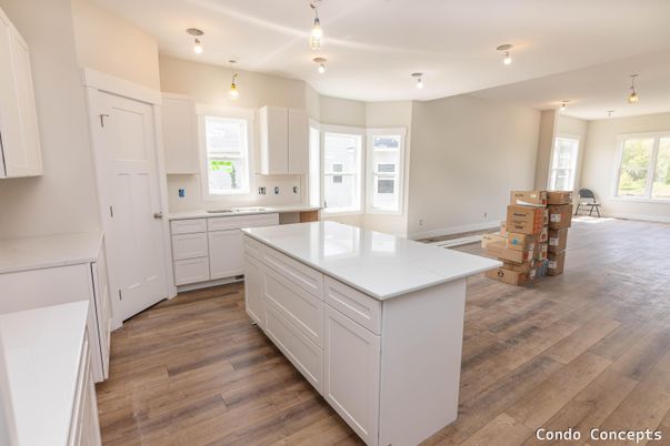 Interior, Kitchen, Pendant Lights, Wood Texture Flooring