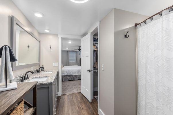 Bathroom, Bedroom, Interior, Recessed Lighting, Wood Texture Flooring