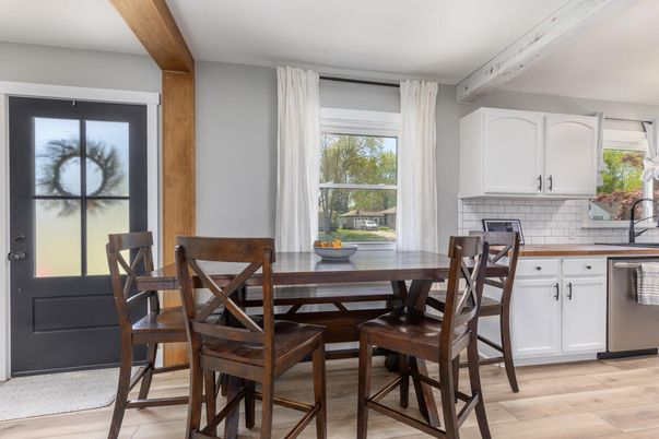 Dining room, Interior, Wooden Beams, Wood Texture Flooring