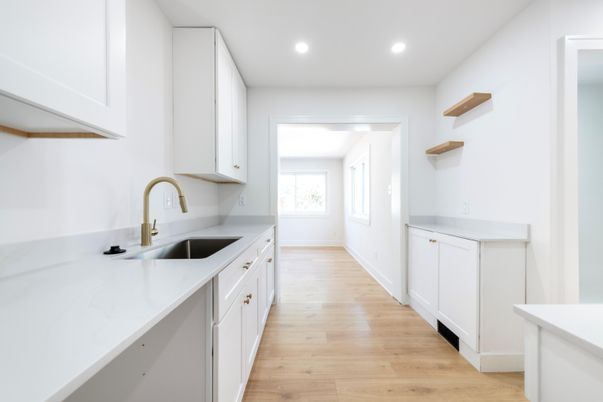 Interior, Kitchen, Recessed Lighting, Wood Texture Flooring