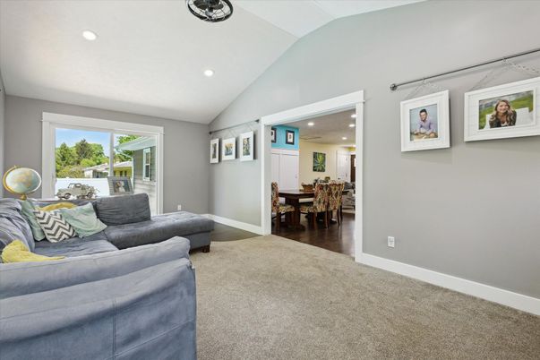 Dining room, Interior, Living room, Recessed Lighting, Wood Texture Flooring