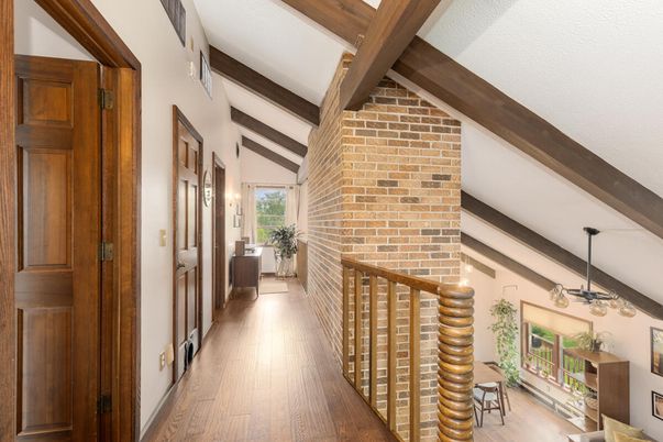 Interior, Pendant Lights, Stone Walls, Wooden Beams, Wood Texture Flooring