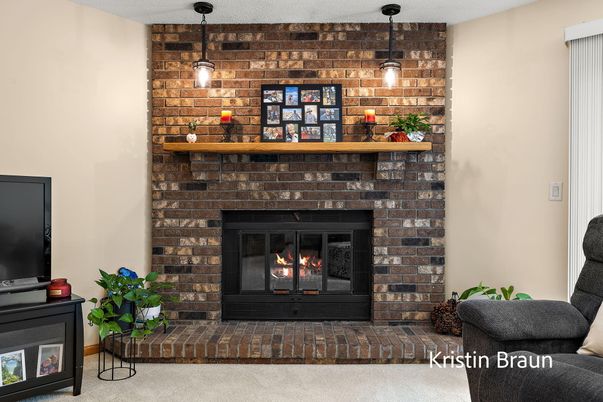Fireplace, Interior, Pendant Lights, Stone Walls