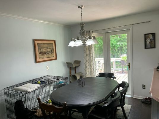 Chandelier, Dining room, Interior, Wood Texture Flooring