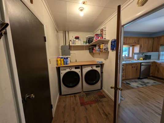 Interior, Washer, Wood Texture Flooring