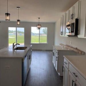 Interior, Kitchen, Pendant Lights, Wood Texture Flooring