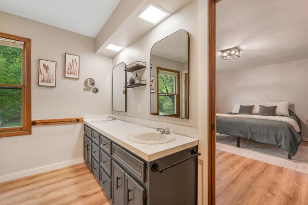 Bathroom, Bedroom, Dual Sink Vanities, Interior, Wood Texture Flooring