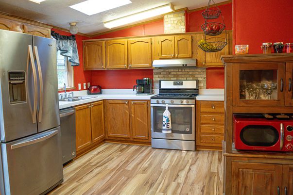 Interior, Kitchen, Stainless Steel Appliances, Wood Texture Flooring