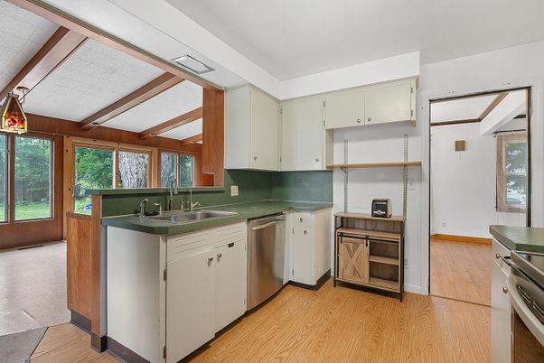 Interior, Kitchen, Stainless Steel Appliances, Wood Texture Flooring