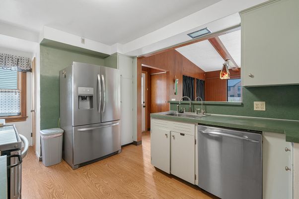 Interior, Kitchen, Stainless Steel Appliances, Wood Texture Flooring
