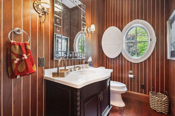 Bathroom, Interior, Wood Texture Flooring, Wooden Walls