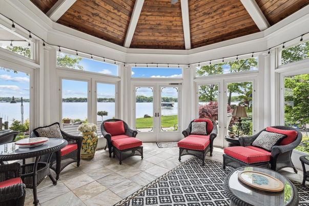 Interior, Living room, Sun Room, Water, Wooden Ceilings