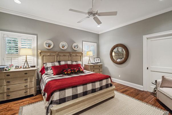 Bedroom, Interior, Recessed Lighting, Wood Texture Flooring