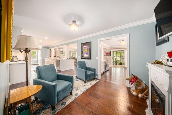 Fireplace, Interior, Recessed Lighting, Wood Texture Flooring