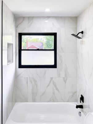 Bathroom, Interior, Marble Walls, Recessed Lighting