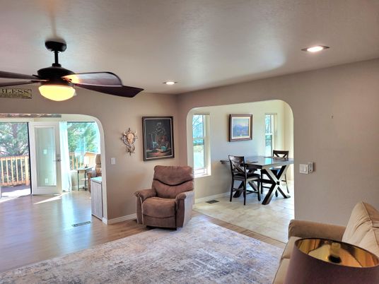 Dining room, Interior, Recessed Lighting, Wood Texture Flooring