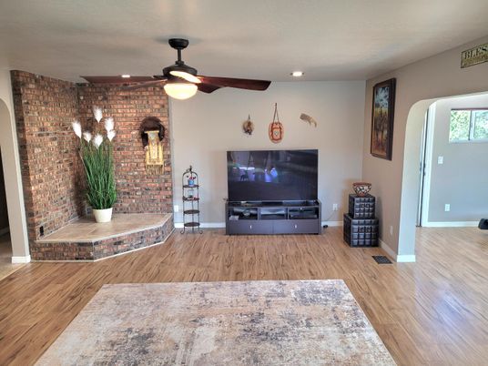 Interior, Recessed Lighting, Stone Walls, Wood Texture Flooring