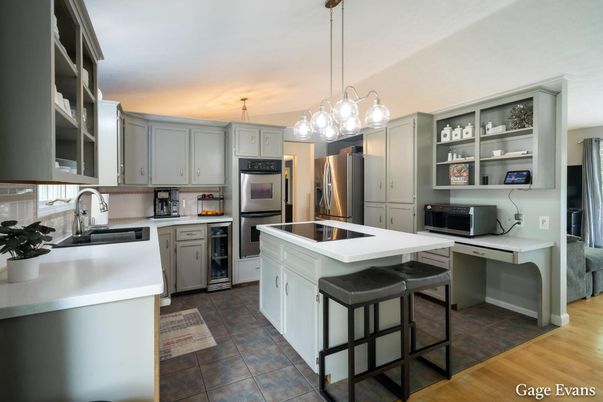 Interior, Kitchen, Pendant Lights, Stainless Steel Appliances, Wood Texture Flooring