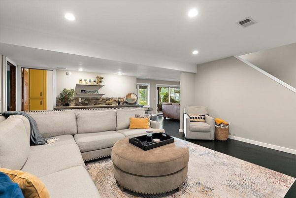 Interior, Living room, Recessed Lighting, Wood Texture Flooring